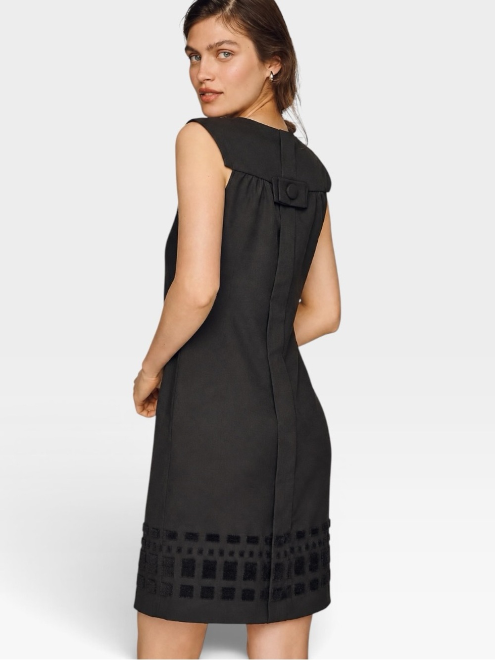 Zara Black Sleeveless Sheath Dress Geometric Laser Cut Hem Minimalist - Large